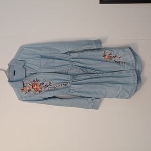 Womens jeans dress, button up with mid wasit draw string